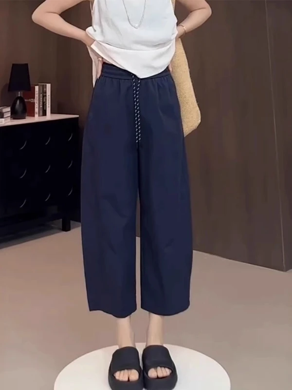 

Summer Thin Casual Pants Women's Loose Slim Dad Harlan Pants High Waist Eighteen Length Regular Sve Big Size Faion
