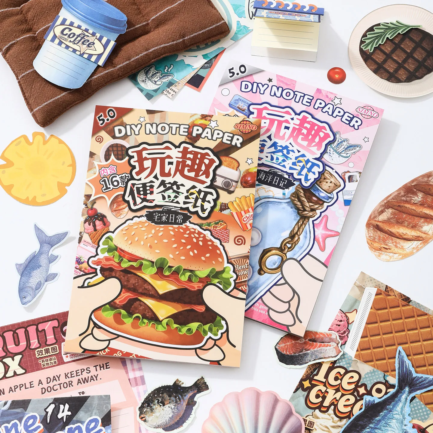 16pcs Japanese Food&Dessert Die-Cut Sticker Book Vintage Showa Style Glitter Matte Glossy Finishe for School Stationery Supplies