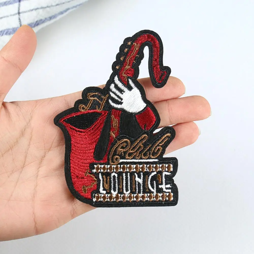 Embroidery Musical Instrument Patches Saxophone Applique Iron on Transfer for ClothING Punk Clothes Stickers Decor DIY Supplies