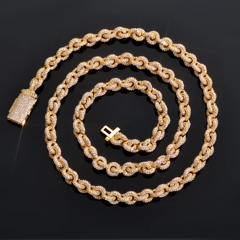 HHIOK 8mm Fashion Cuban Chain 5A Cubic Zirconia Iced inlay O Chain Hip Hop Style delicate Men's and Women's Necklace