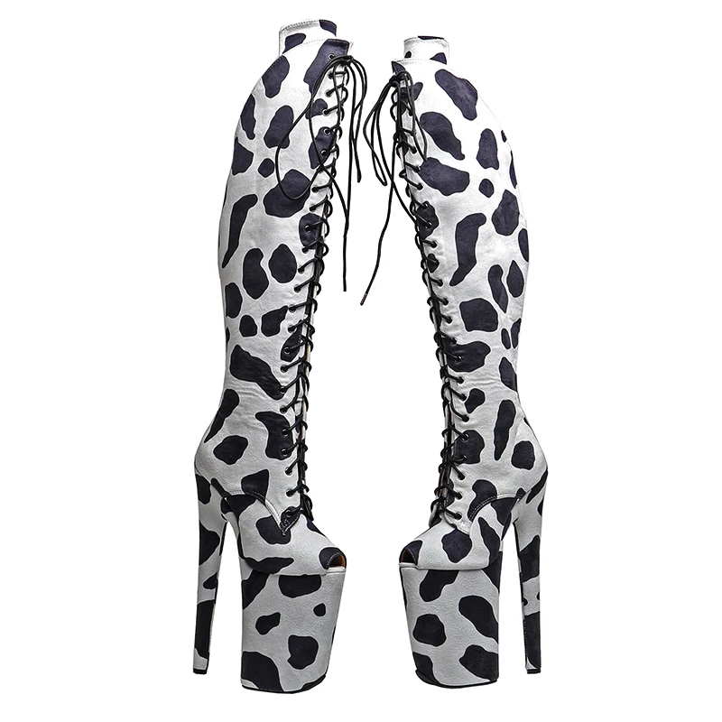 Leecabe Suede Cow Pattern High Heel, Tendência da moda superior, Plataforma Open Toe pequena, Bota Pole Dance, Salto Stripper, 23cm, 9 polegadas