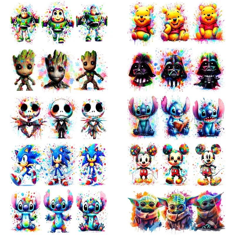 

Watercolor cartoon Series easy peel waterproof DIY Decals 3D transfers uvdtf stickers 16oz uv dtf cup wraps for Libbey Glasses