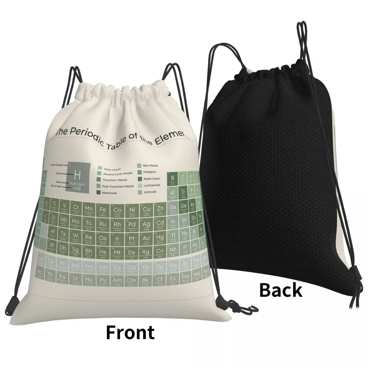 The Periodic Table Of The Elements Evergreen On Sand Backpacks Fashion Drawstring Bags Sports Bag Book Bags Man Woman Students