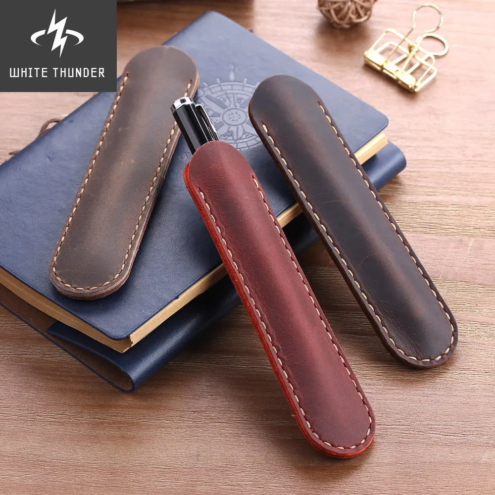 

Vintage Handmade Genuine Leather Pencil Case Retro Cowhide Pen Bag Pouch for Fountain Pens School Office Gifts Stationery