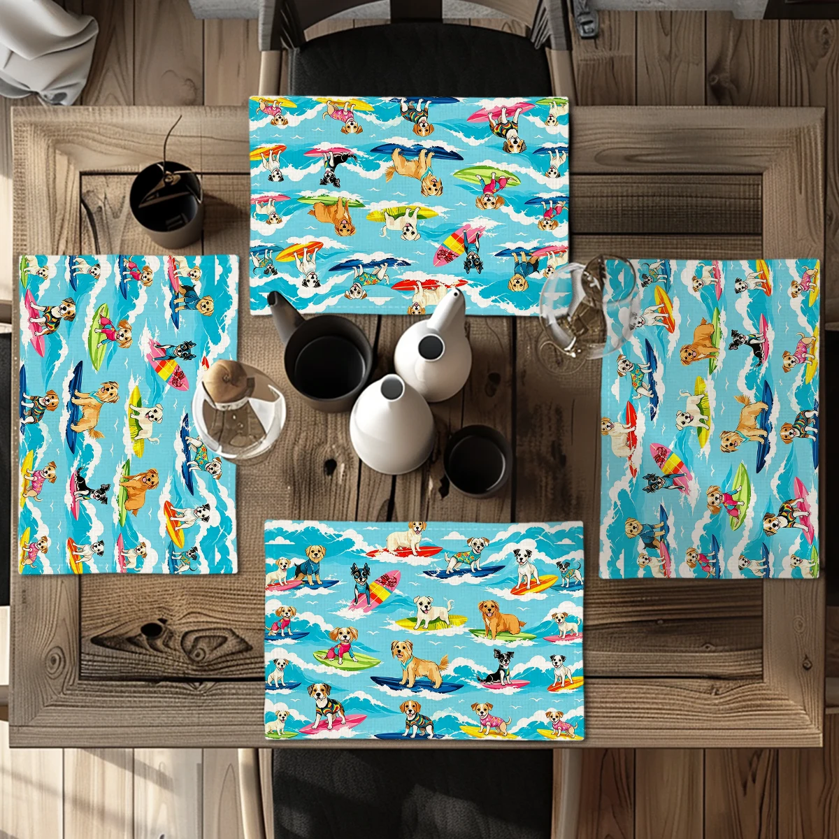 Summer Beach Surfboard Pattern Polyester Placemats - Stylish Dining Table Decor, Durable Decorative Mats for Home Kitchen Use