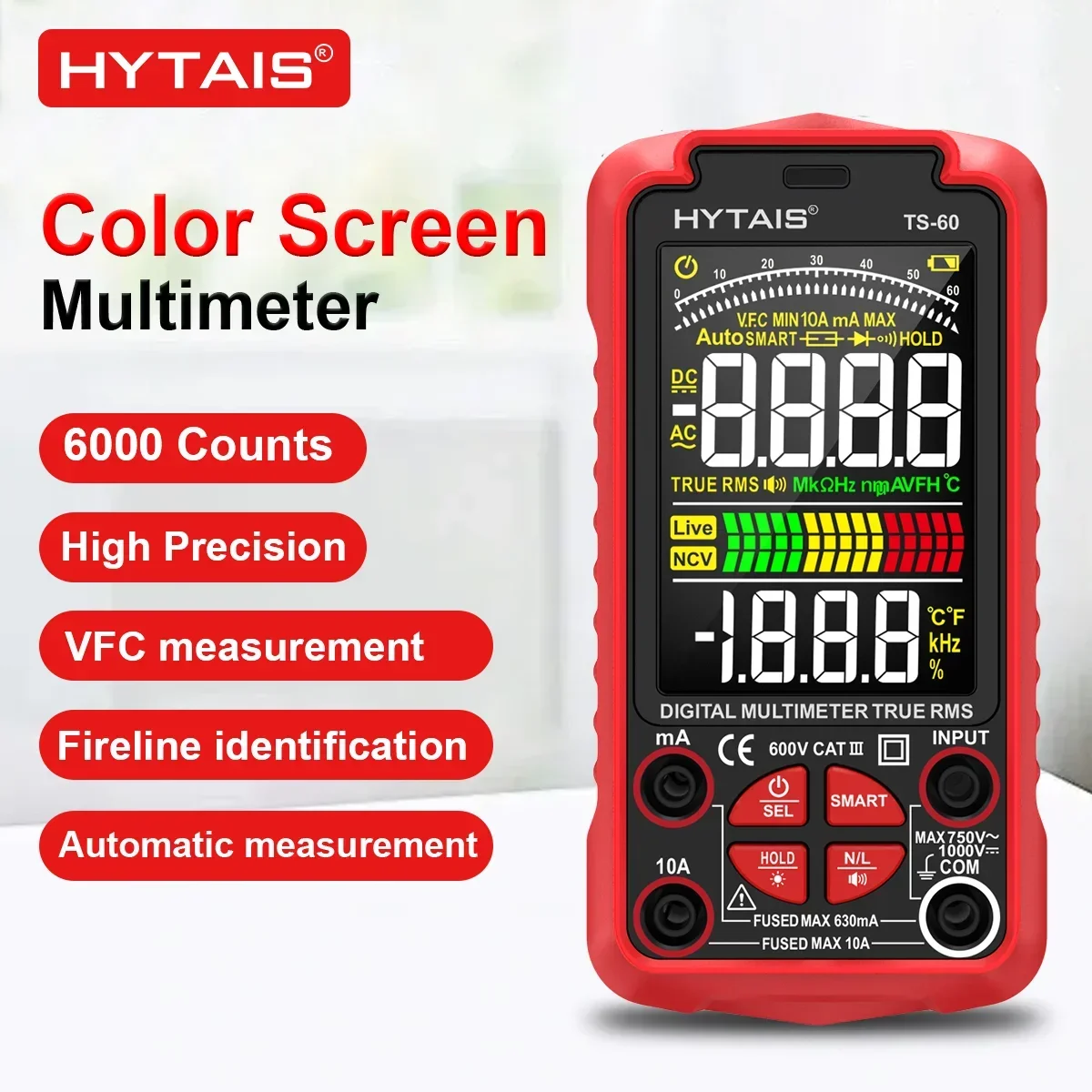 Rechargeable Digital Multimeter 6000 Measurements 10 Amps 1000 Volts, AC DC Current Voltage Automotive Electrical NCV Tester