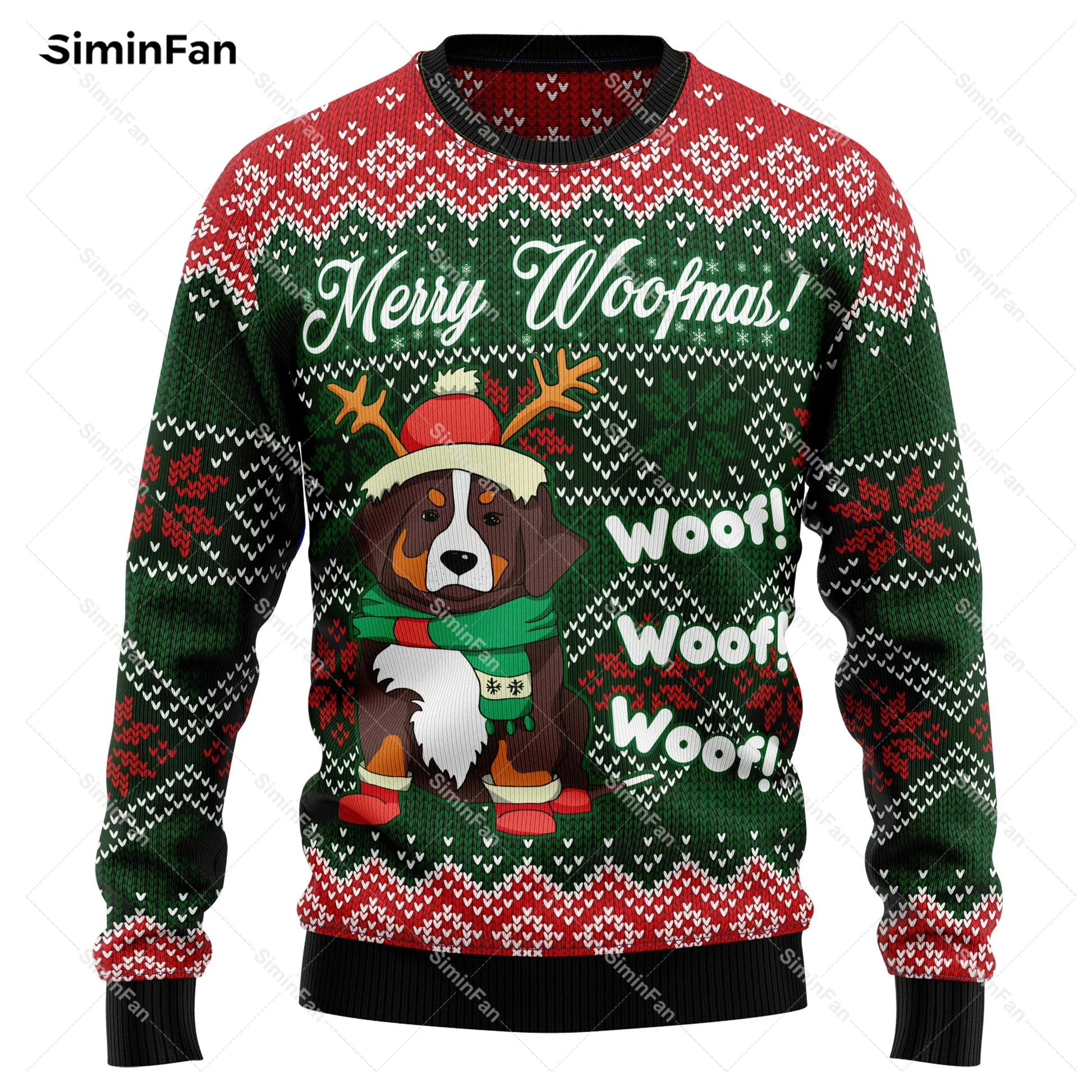 Bernese Mountain Dog Woofmas Christmas Sweater 3D Printed Men Pullover Sweatshirt Couple Long Sleeve Shirts Unisex Female Tops