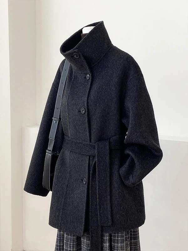 

Bla Double-Faced Camere Coat Single-Button Women's Faion Autumn Winter New Sle Woolen Outerwear ature Sensation