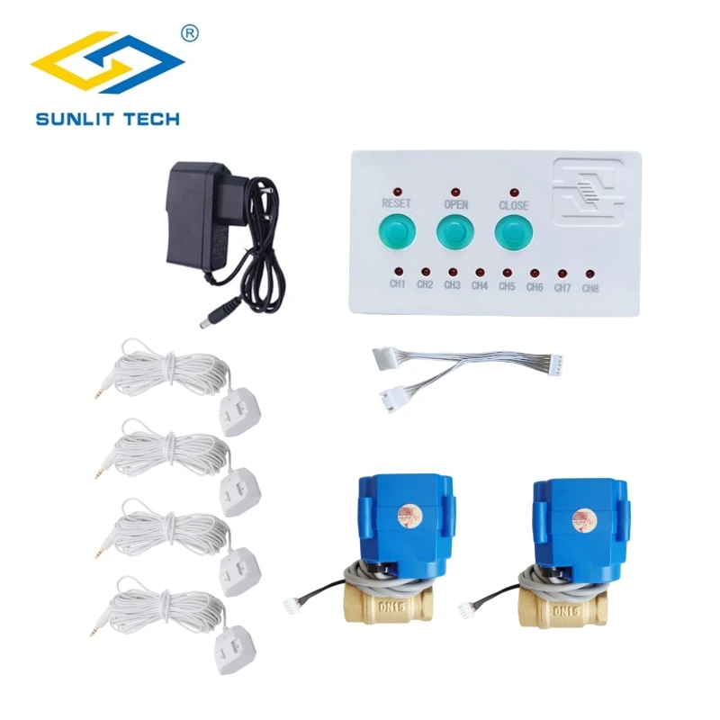 

Water Leakage Detector Protection System with 1pc Adapter 4pcs Overflow Sensor 2pcs DN15 (1/2") Valve Pipeline Leak Smart Crane