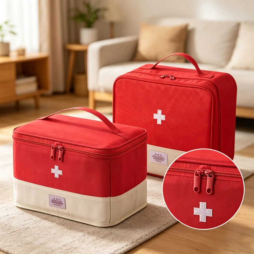 Large Capacity Oxford Cloth Medicine Box Lightweight Foldable Waterproof Wear-resistant Separated Household Travel First Aid Kit