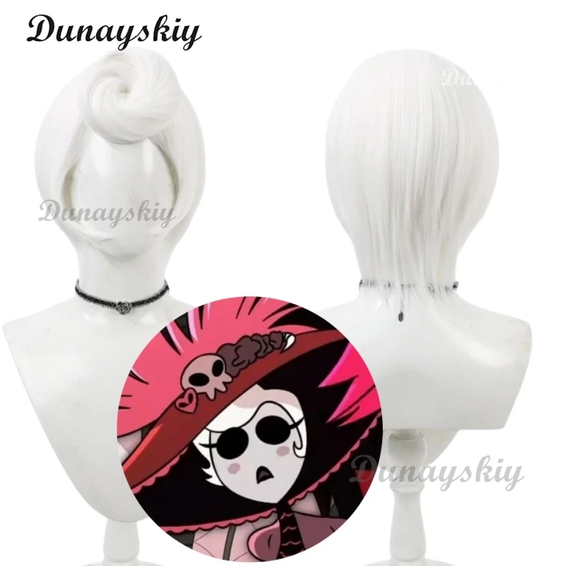 

Game Hazbininz Rosie Cosplay Anime Hotel Rosie Cosplay Wig Short White Heat Resistant Synthetic Hair Halloween