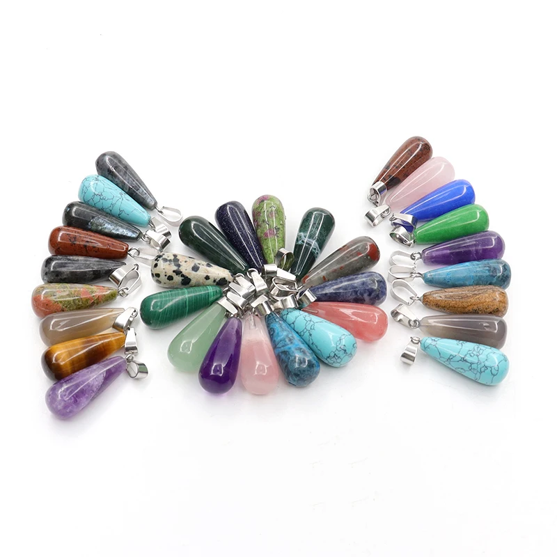 20pcs Natural Gemstone Water Drop Pendant Crystal Healing Stone Chakra Energy Reiki Jewelry Making Charms Supplies Spiritual