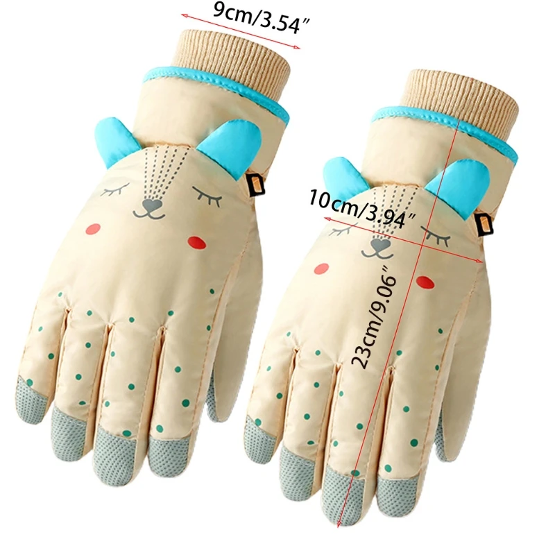 Children Kids Winter Waterproof Snow Gloves Solid Color Cartoon Ears Thermal Insulated Windproof Sport Snowboard Ski Wrist 87HF