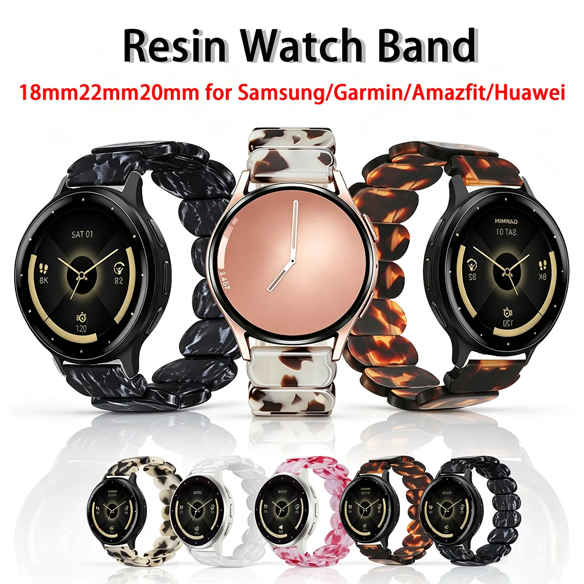 18mm22mm20mm Harzarmband für Samsung Galaxy Watch 7/6/5/4/Gear S3, Damenarmband für Garmin Watch Venu 4 3, Amazfit GTR/BIP6/BIP5