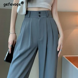 Women's Clothing Summer Trendy Streetwear Casual High Waist Suit Wide Leg Pants Korean Female Solid Straight Trousers Pantalones