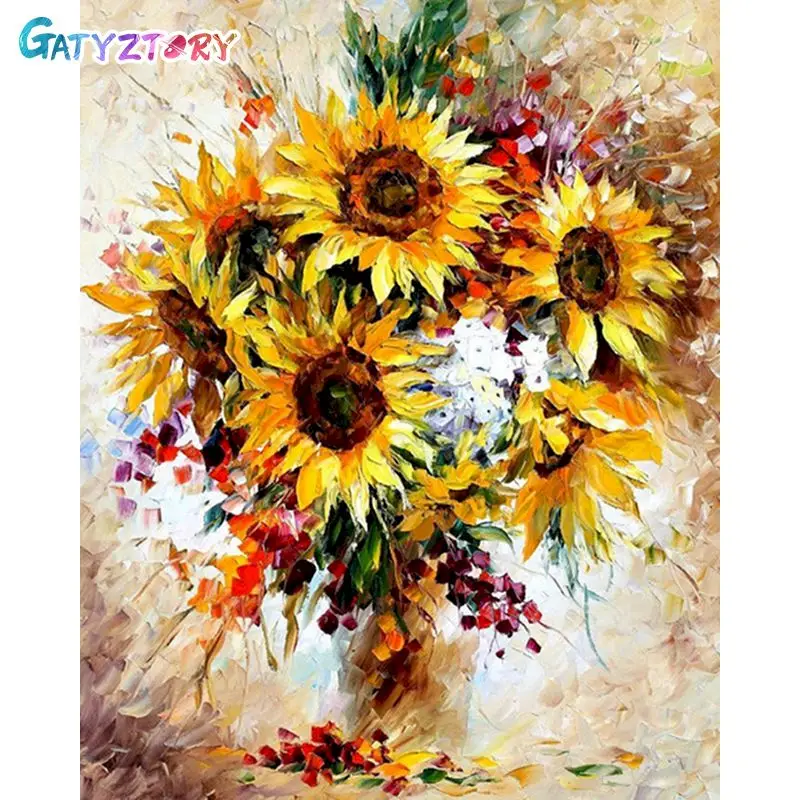 

GATYZTORY Paint By Number Sunflower Drawing On Canvas Hand Painted Painting Art Gift DIY Pictures By Numbers Flower Kits Home De