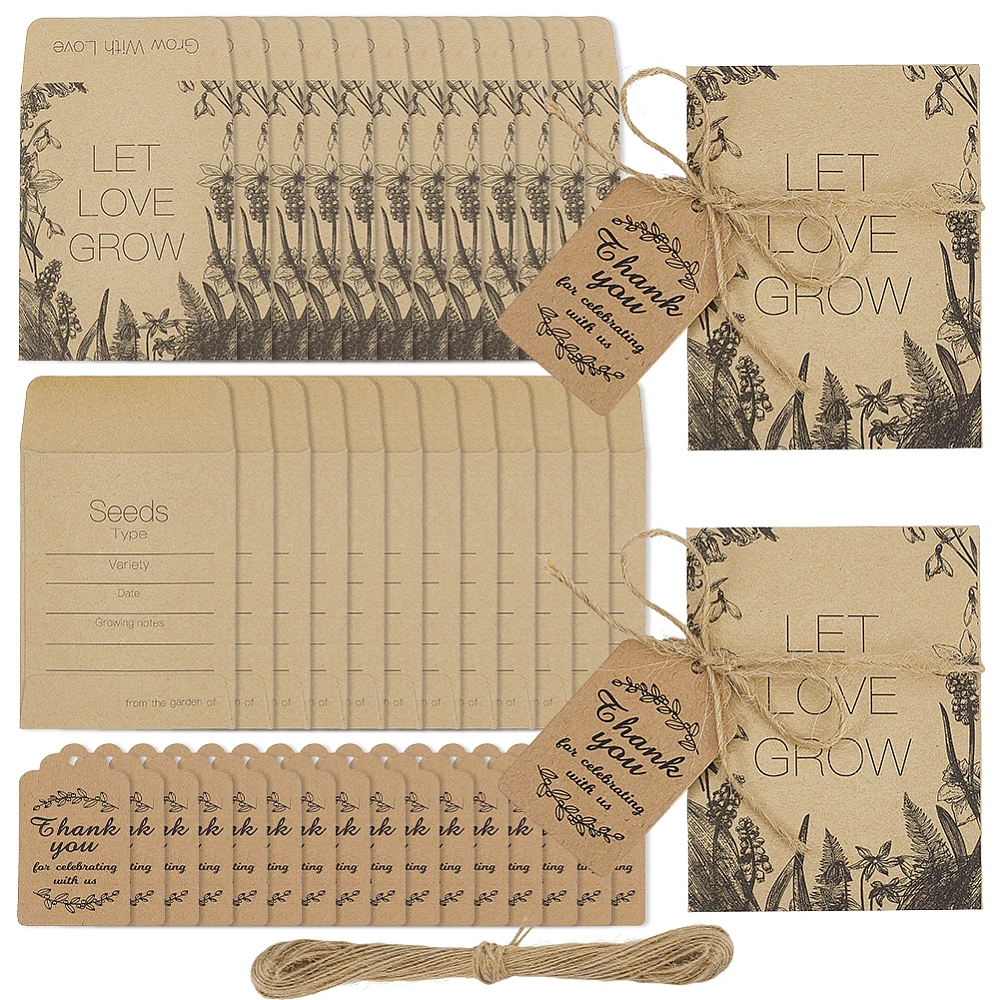 100 Sets Let Love Grow Wedding Party Favors for Guests Include Flower Seed Envelopes Bulk Thank You Tags and Hemp Ropes
