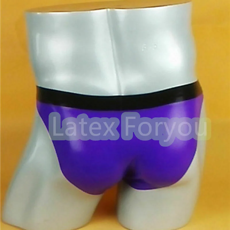 Purple and Black 100% Natural Latex Men's Sexy Hot Underwear Brief Gummi RubberTight-fitting Elasticity Shorts