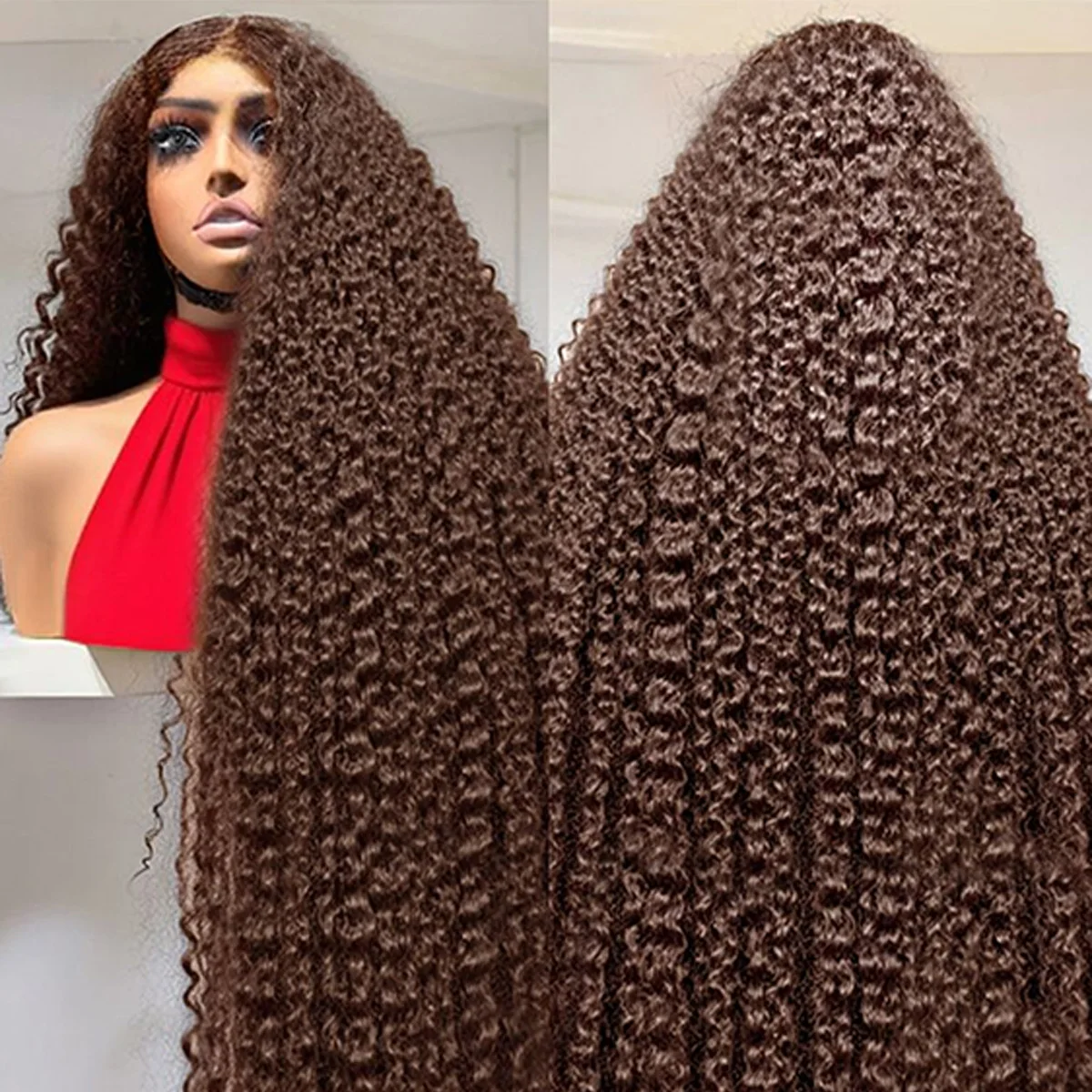 

40 30 Inch Chocolate Brown Curly Wave HD Lace Fronta Wigs 100% Human Hair #4 Colored 13x4 Hd Curly Lace Frontal Wigs Pre Plucked