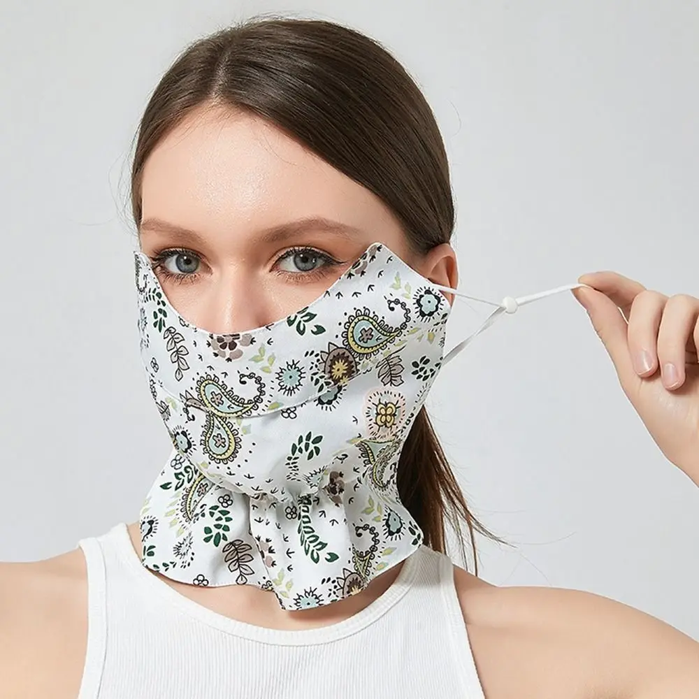 Elastic UV Protection Summer Sunscreen Mask Eye Protection Neck Sunshade Ice Silk Face Cover Print Cashew Neck Wrap Golf