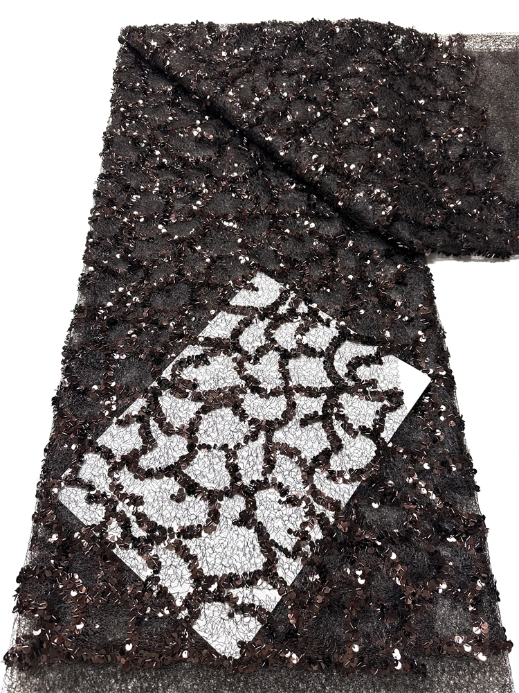 

High Quality African Lace Fabric 2026 Nigerian Sequins French Net 5 Yards for Sewing Party Wedding Dresses