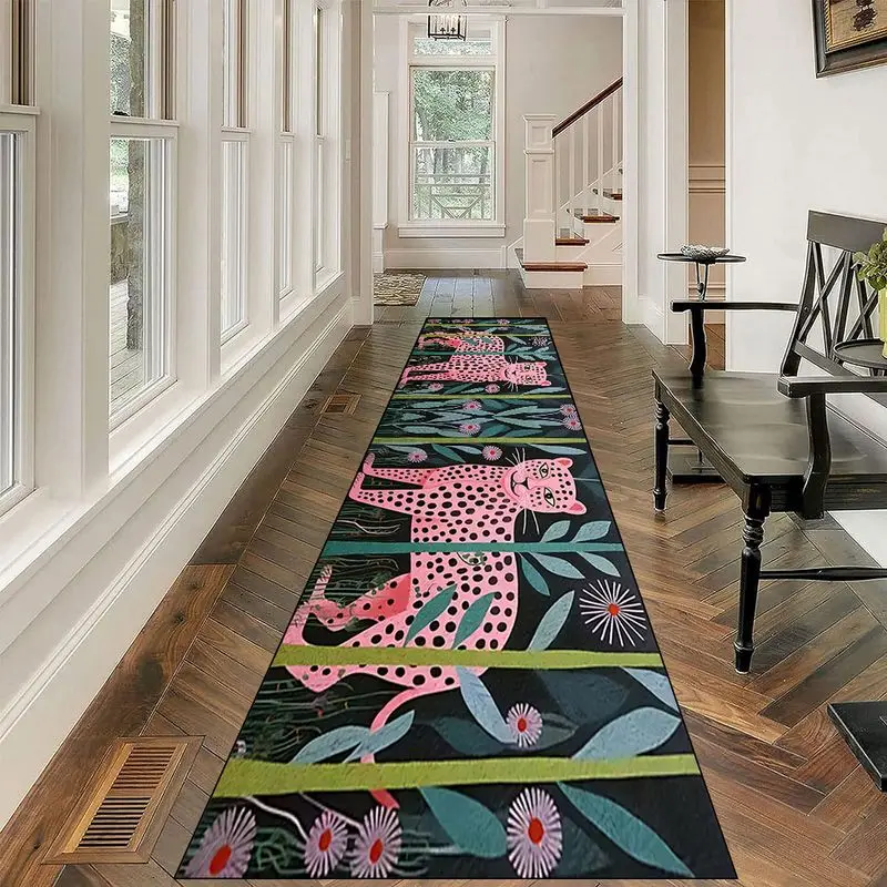 VIKAMA Tropical Panther Runner Rug Anti-Slip Easy-To-Wash Entrance Corridor Floor Mat Hallway Balcony Rug Home Decoration