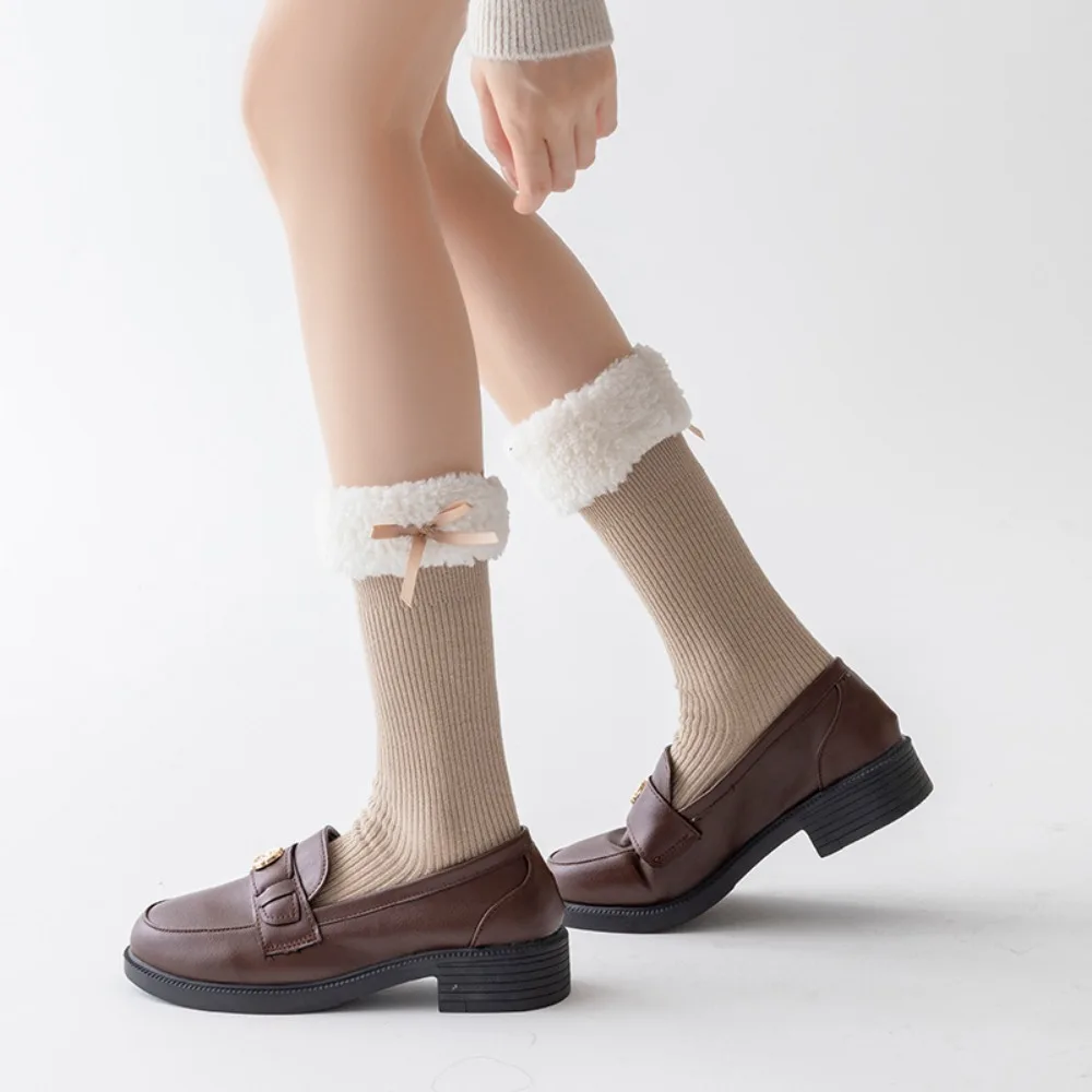 

НОВЫЕ хлопковые носки до середины икры с галстуком-бабочкой, утепленные носки в стиле Лолиты, носки из кораллового флиса из овечьей шерсти