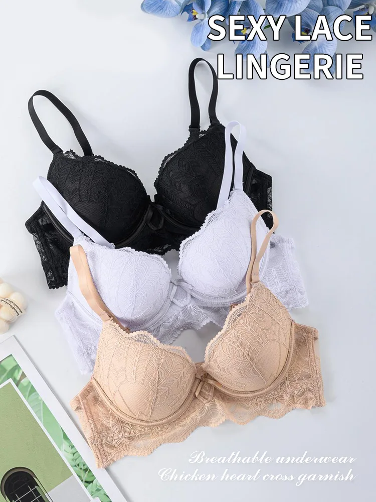 Lingerie low-cut sexy lace bra women\'s soft lingerie comfort bra push-up bra perspective lace sexy bra