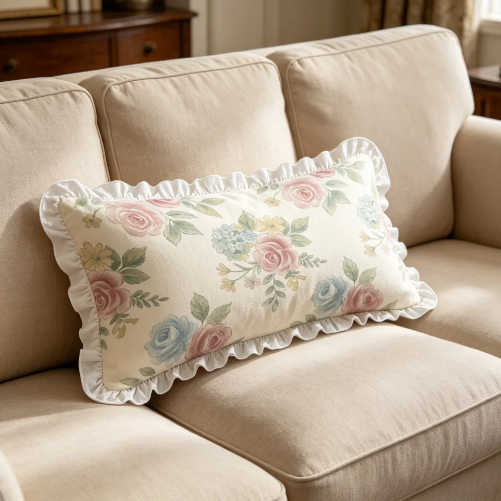 White Pink Blue Hydrangea Print Long Lumbar Pillow Cover, Hand Drawn, Bedroom Living Room Sofa Bed Decor, Polyester, Home Decor