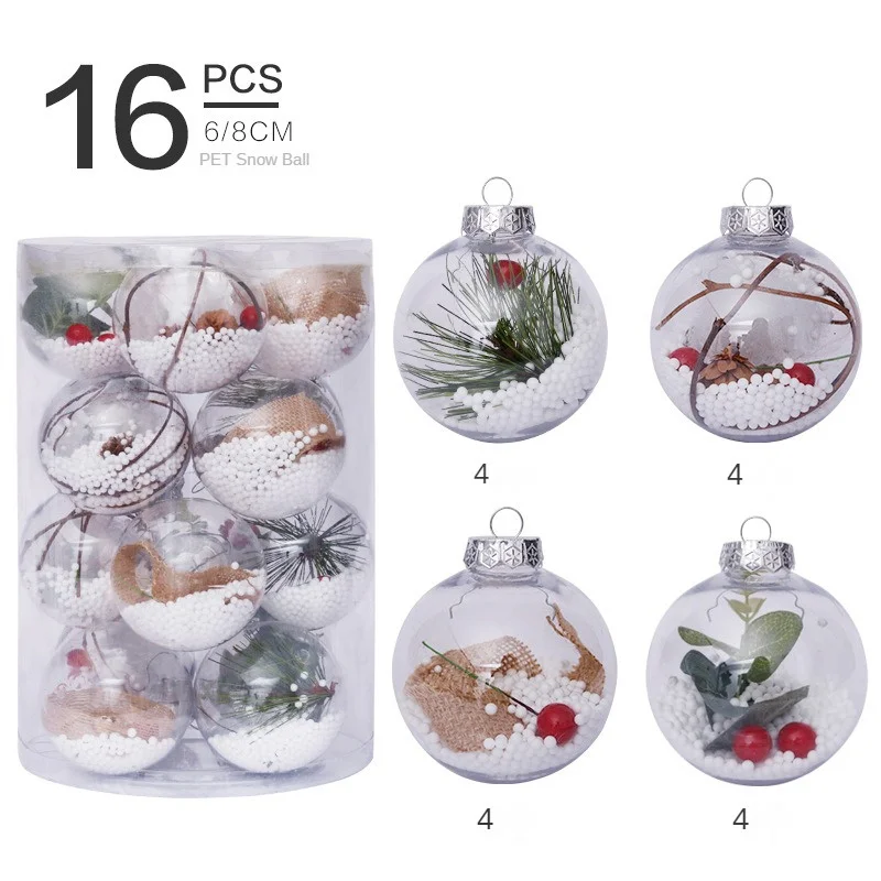 Holiday Ornaments Durable 16 Pieces/box Christmas Gifts Christmas Tree Decoration Snowball Full Of Pet Eye-catching