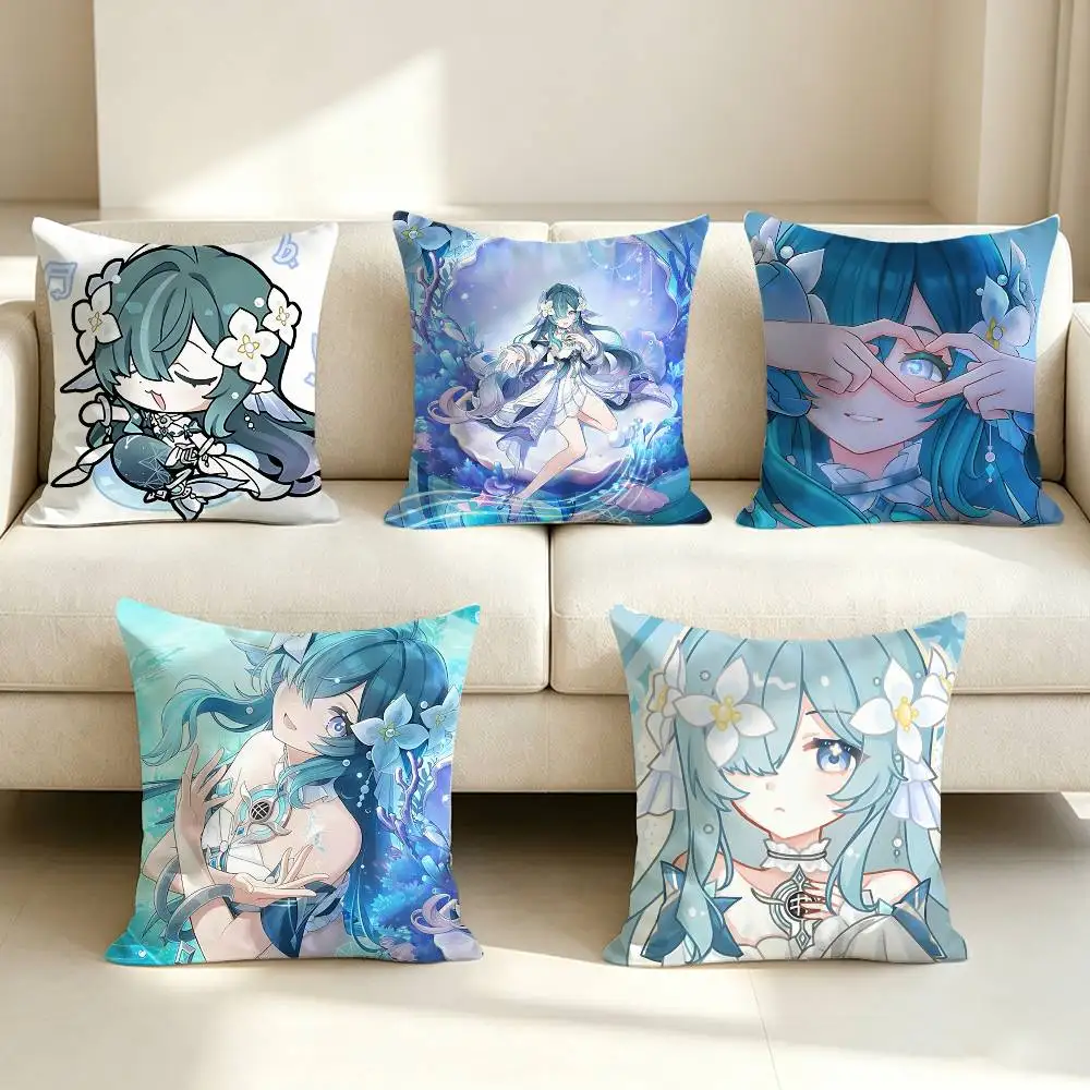V-Vodyanitsa G-Genshin Water Imp Square Sofa Pillow Cover Solid Color Living Room Home Decor Cushion Case