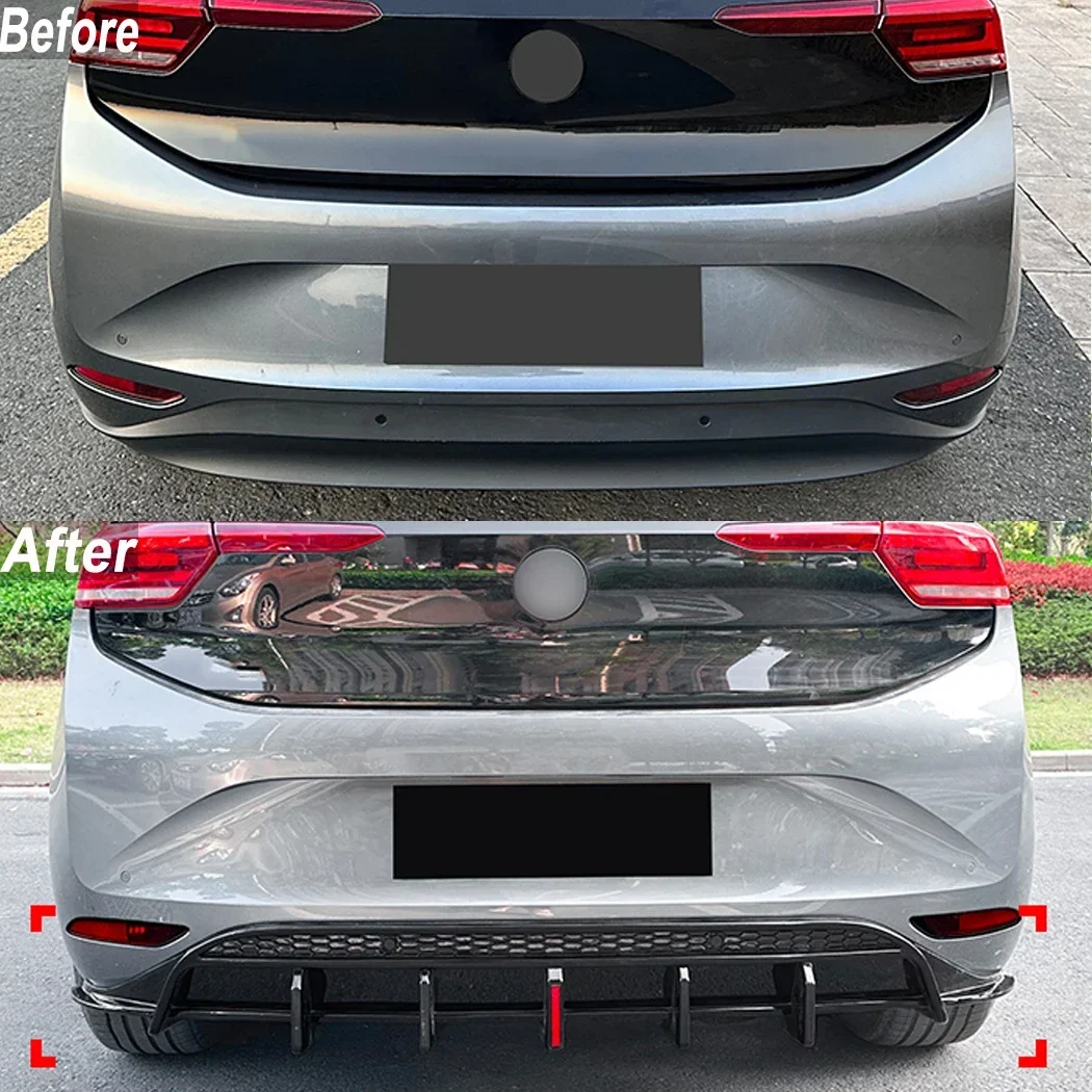 Rear Bumper Diffuser Lip With Light For Volkswagen VW ID.3 2019 Gloss Black / Carbon Look High-quality ABS Plastic Decoration