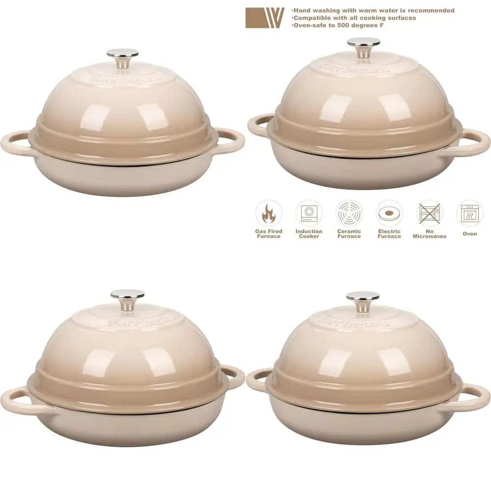 

Enameled Cast Iron Dutch Oven Pot with Lid, 6 Quart, Bread Baking, Latte Color, Perfect for Bread Ovens