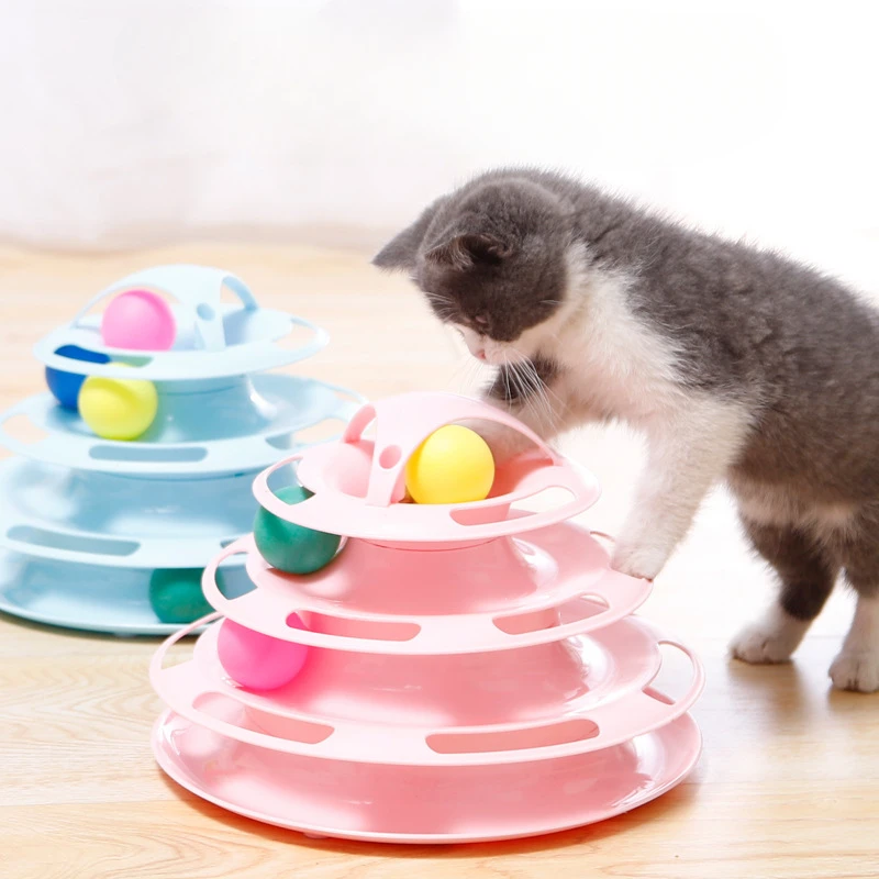 

4 Levels Cats Toy Tower Tracks with Balls Cat Interactive Toys Pets Intelligence Training Amusement Plate Tower Tunnel