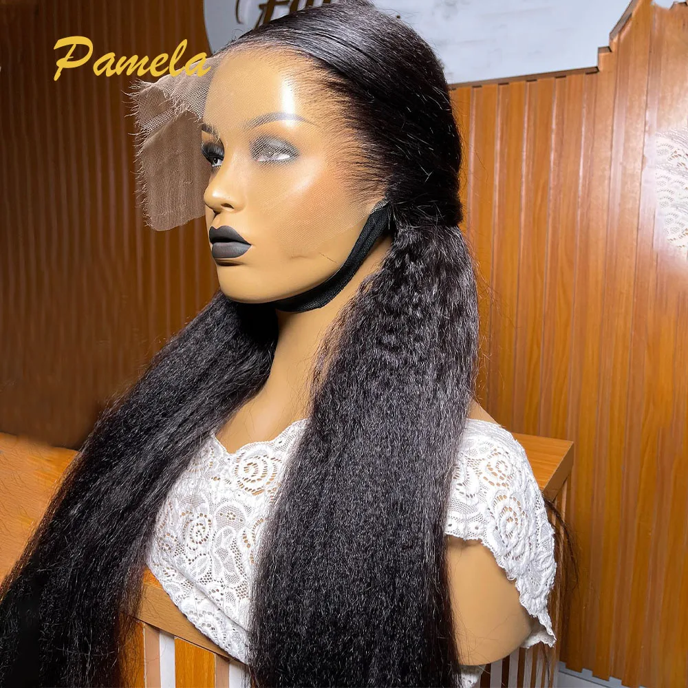 Super Double Drawn 250% Density Kinky Straight 13X6 HD Transparent Lace Front Glueless Wig Pre Plucked Human Hair Ready To Wear