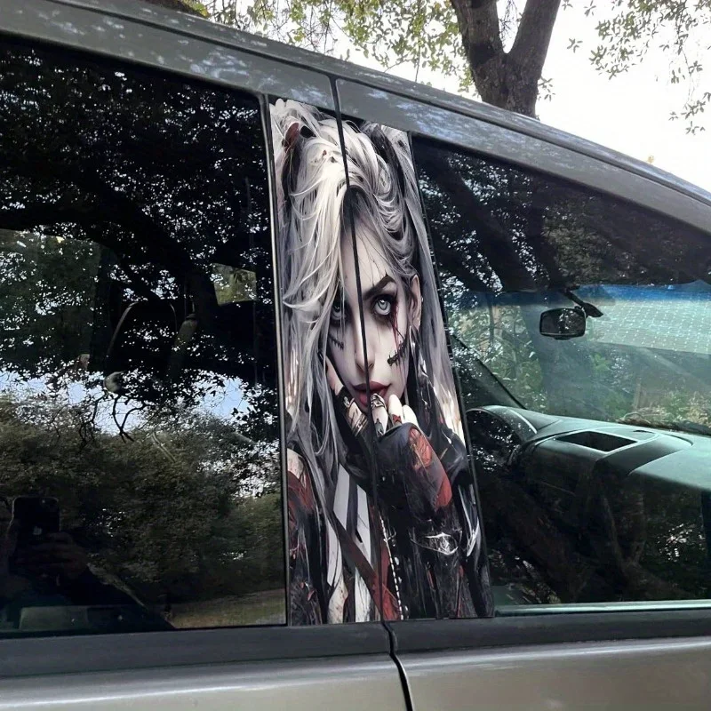 Happy Girl Car Sticker - 1 Pair, Durable Waterproof, Thick Glossy PVC, Scratch Resistant Body B Pillar Sticker