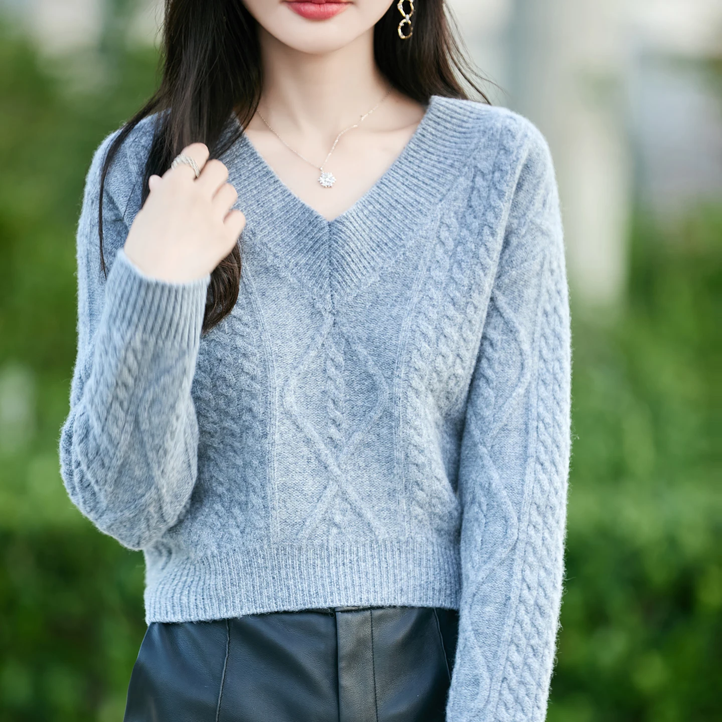Пуловер из 100% мериносовой шерсти, модный женский роскошный однотонный вязаный пуловер с v-образным вырезом, широкая осенне-зимняя одежда, приятная для кожи, теплая, мягкая