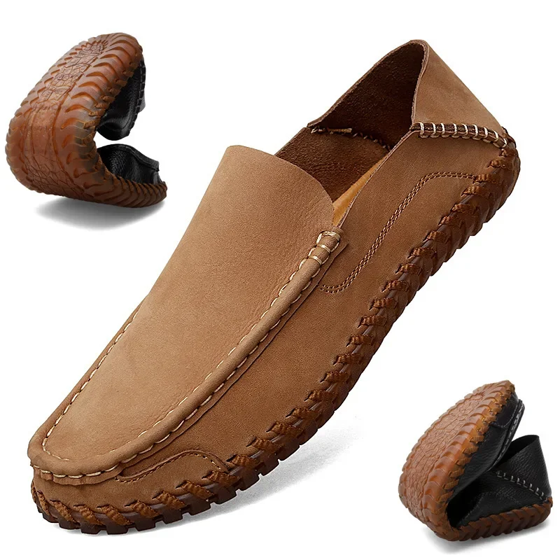 

Business Plus Size Spring and Autumn Breathable Casual Tendon Bottom Driving One Pedal Loafer Soft Bottom Genuine Leather