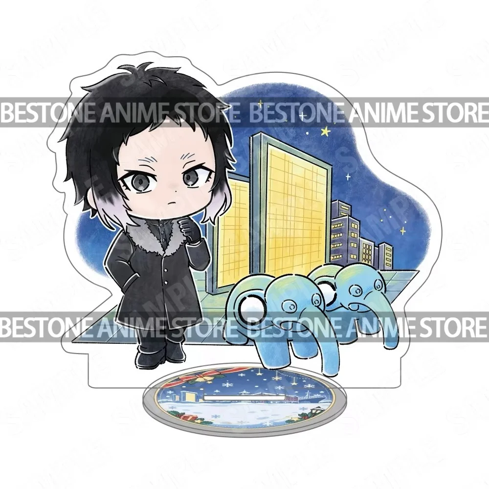 Bungou Stray Dogs 10cm Chibi City Street View Winter Outfit Acrylic Stand Keychain Anime Desktop Decor Fans Collectible Gift