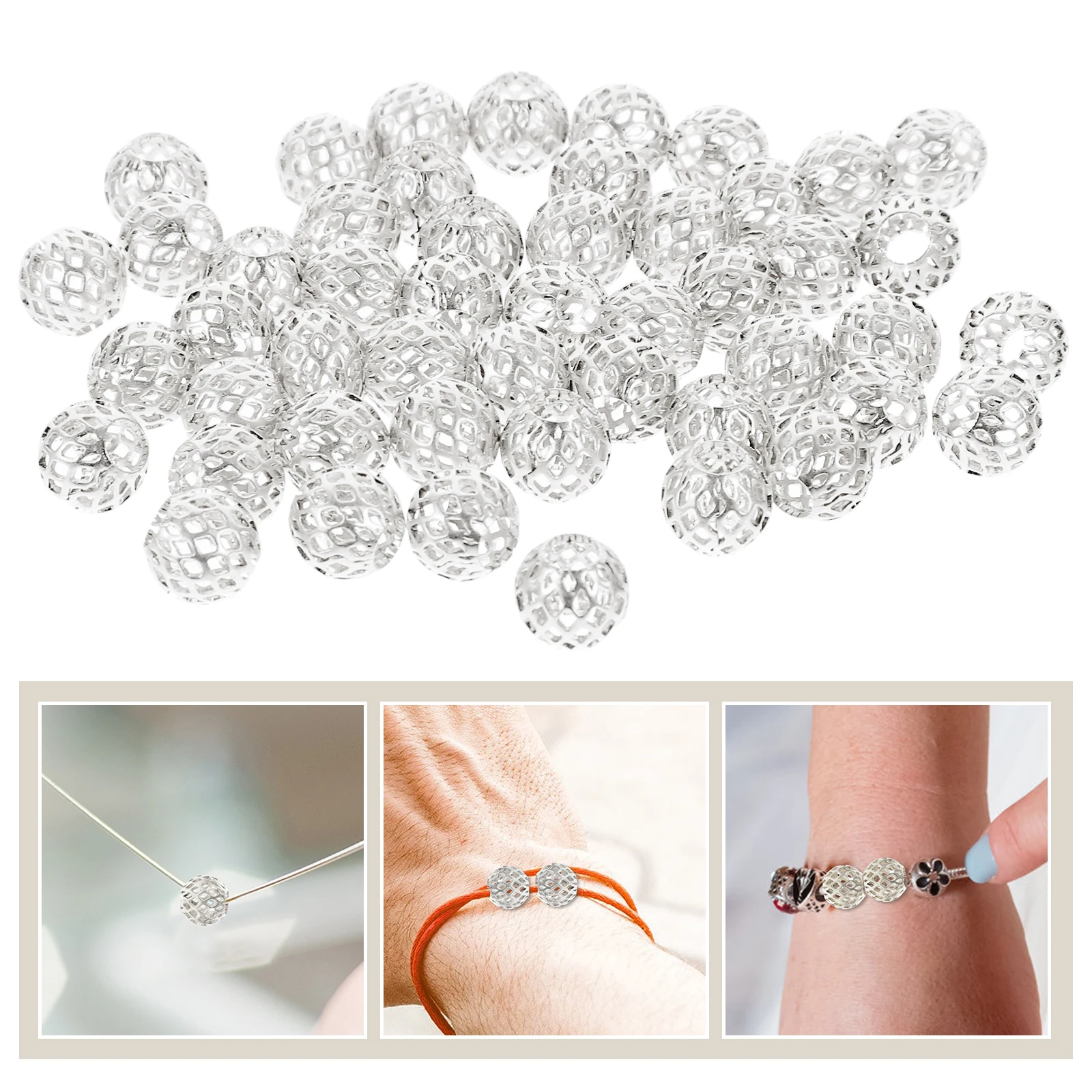 

50Pcs Hollow Metal Beads Copper Material for Jewelry Making Round Beads Bulk for Bracelets Necklaces DIY Craft