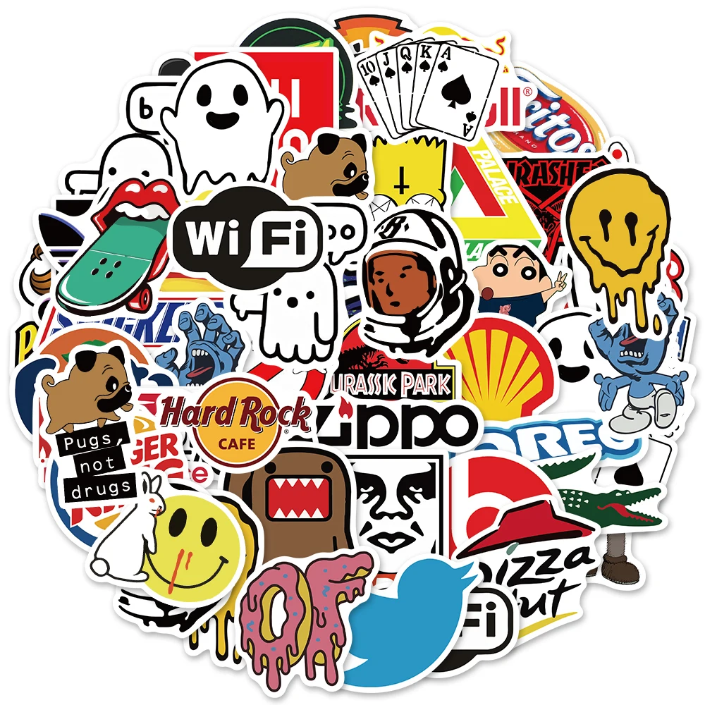 10/25/50 Stks/pak Cartoon Cool Fashion Logo Stickers Waterdicht Skateboard Motorfiets Gitaar Bagage Laptop Sticker Kinderen Speelgoed