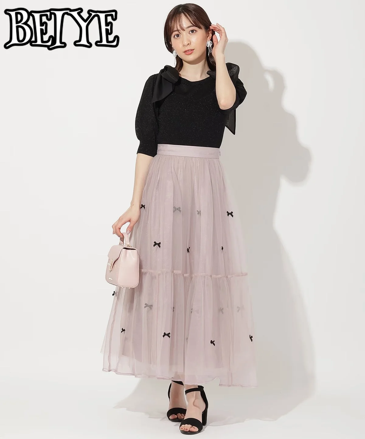 일본 니치 디자인 리본 메쉬 얀 사이드 지퍼 스커트 봄 가을 신상 스윗 큐트 걸즈 하이웨이스트 다용도 롱 스커트