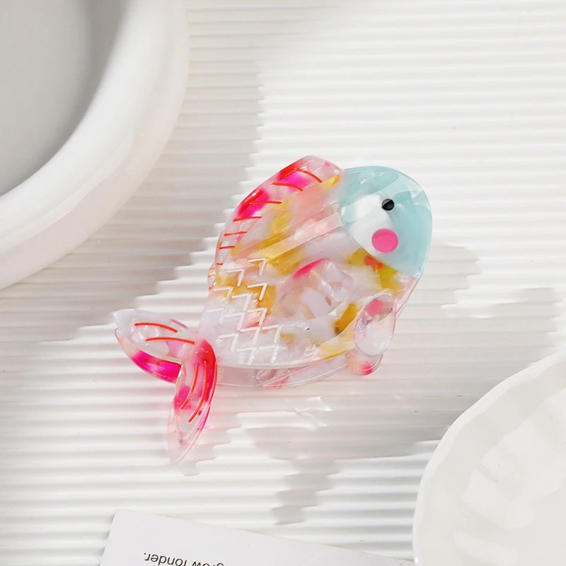 Pince à Cheveux Créative en Forme de Poisson Rouge Coloré, Accessoire Capillaire en Acétate pour Femme et Fille