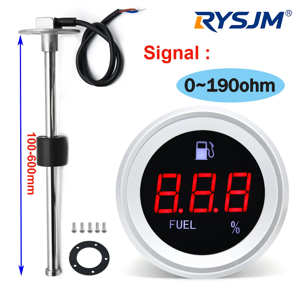 100-600mm Fuel Float Sensor +Fuel Level Meters With Red Backlight 0-190ohm Sensor Sender Unit Oil Indicator Range Sensor 12V 24V