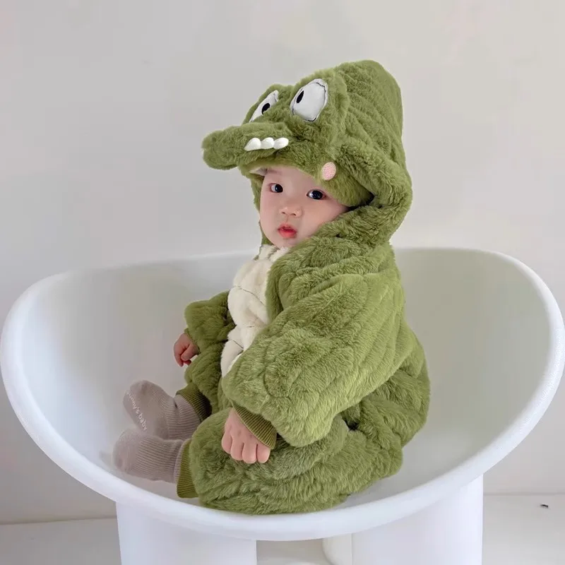 IYEAL Infant Winter Coat Warm Fleece Cute Dinosaur Hooded Zipper Jumpsuit Outwear Footed Romper Newborn Baby Snowsuit