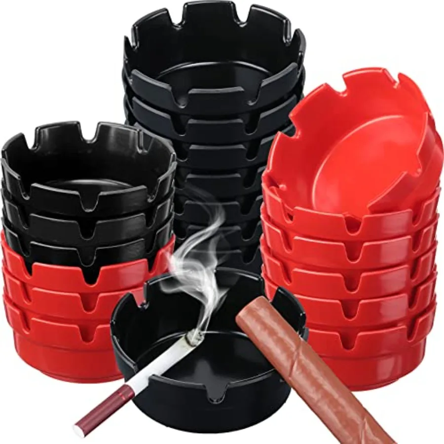

24 Pieces 4" Ashtrays Bulk Round Melamine Ash Tray Black Red Outdoor Home Ashtrays for Patio Restaurant Kitchen Table Indoor De