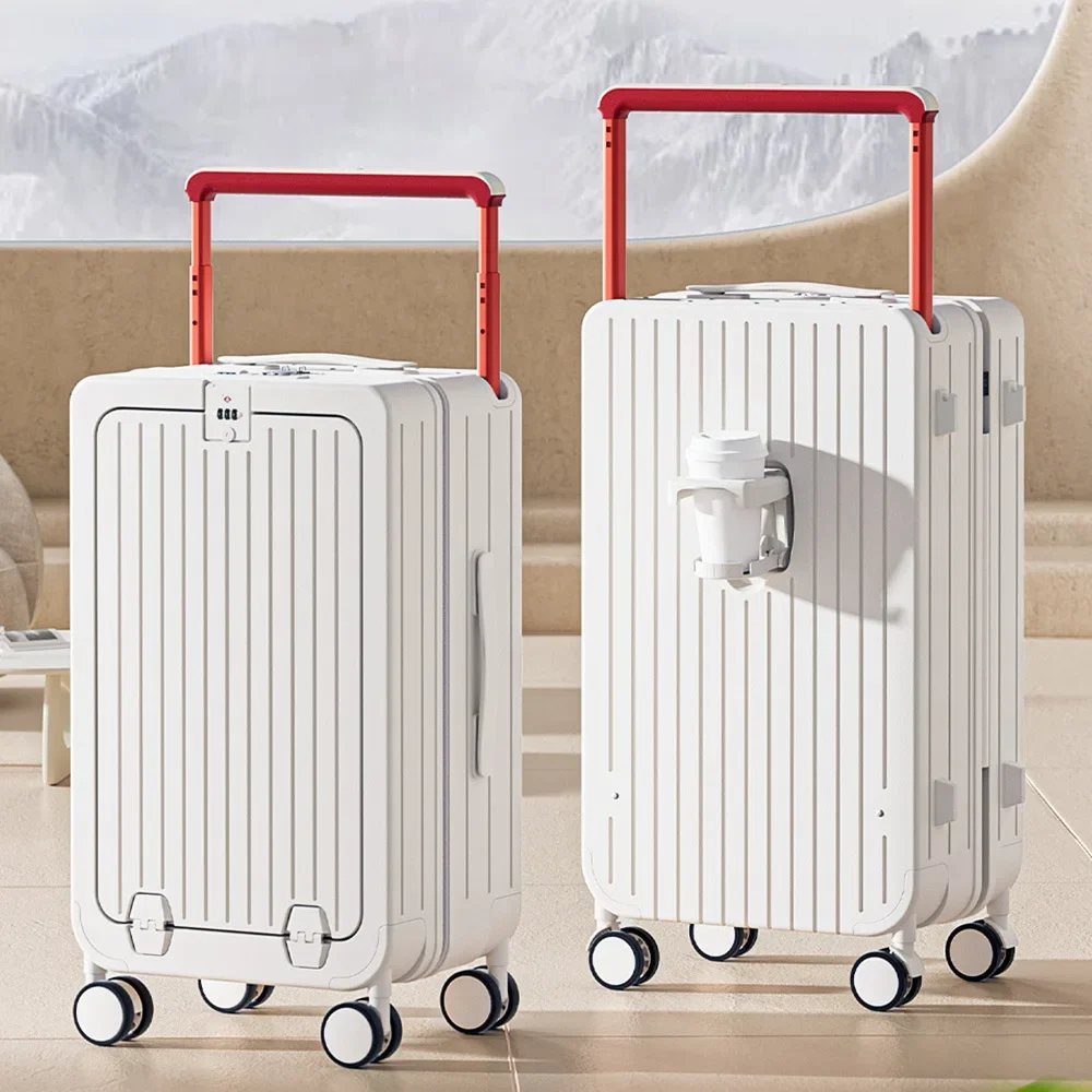 #20/24 Inch Front Opening Multi-Functional Luggage, Pop-Up Wide Handle Carry-On Suitcase, Anti-Shock Universal Wheels
