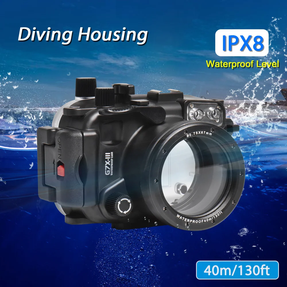 CANON G7X 防水ケース付き 防水ハウジング付き水中カメラケース,40m,130フィート,canonパワー