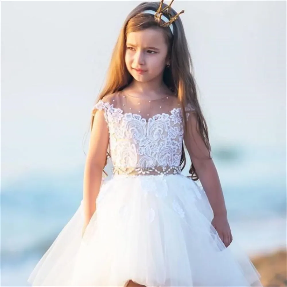 Sleeveless Tulle Fluffy Print Princess Flower Girl Dress Wedding Party Ball First Communion Dresses Dream Kids Surprise Present