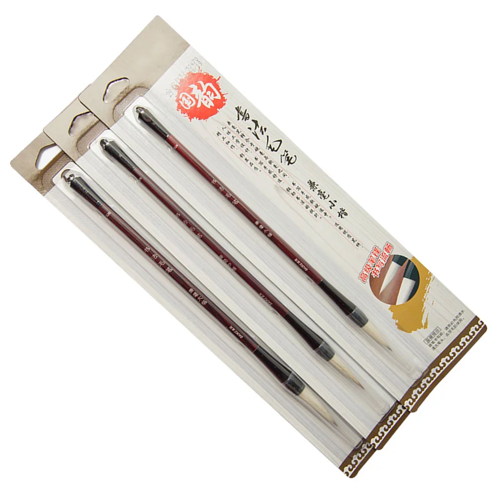 

3Pcs Chinese Calligraphy Brush Set Wolf Sheep Hair Wood Handle Traditional Writing Drawing Brush for Beginner Practice Painting